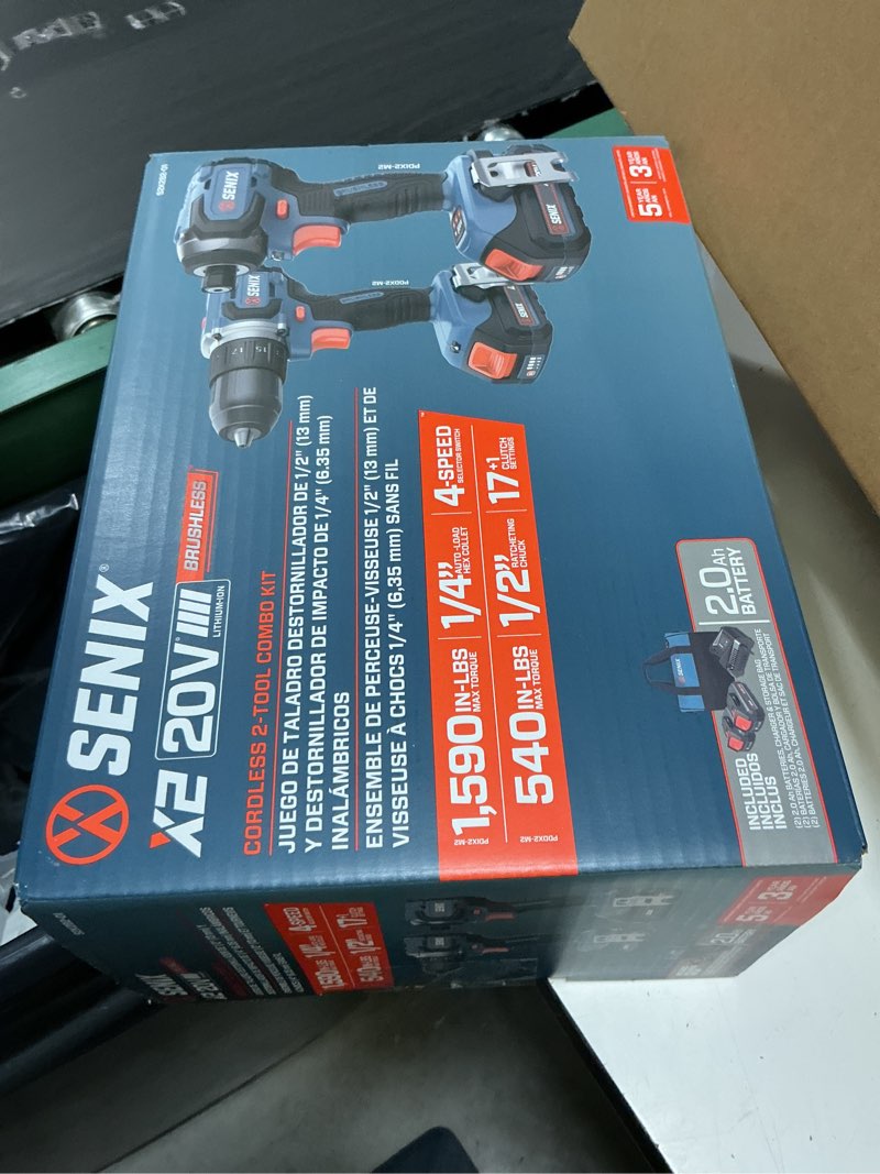 Condition photo showing New/Like New for senix x2 20-volt 2-tool brushless power tool combo kit with soft case (2-batteries included and charger included)