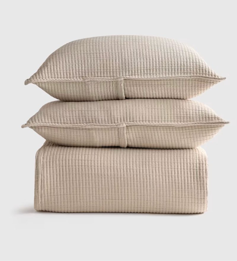 quince organic ribbed cotton coverlet set, full/queen, toffee