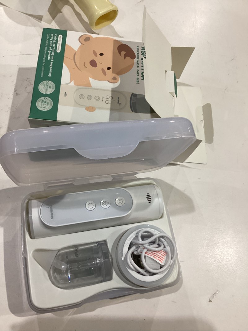 Condition photo showing As Is for grownsy nasal aspirator for baby, upgraded 5 suction levels baby nose sucker, ipx7 waterproof electric nose suction for baby, booger sucker for toddlers with automatic cleaning &music &light functions grey standard