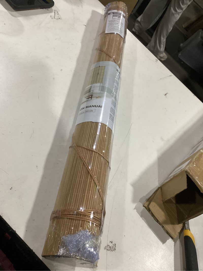 Condition photo showing New/Like New for no drill no tools bamboo roman shades, cordless light filtering window blinds with valance, natural woven wood shades for living room dining room, brown, 22" w x 64" h brown 22"w x 64"h