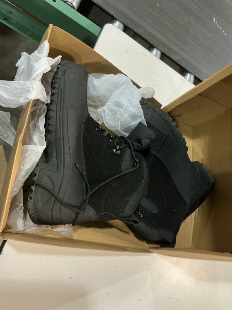 Condition photo showing Good Condition for Furuian Winter Steel Toe Work Boots for Men Insulated Waterproof Work Boots for Men Steel Toe Shoes Mens Winter Snow Duck Booties 12.5 All Black