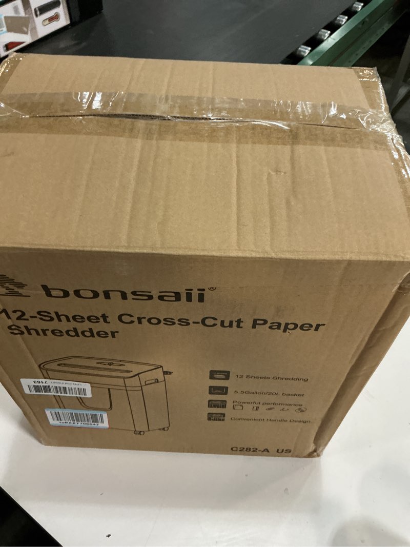 Condition photo showing Good Condition for Bonsaii 12 Sheet Paper Shredder for Home Office, Heavy Duty Cross Cut Shredder with 5.5 Gal Pullout Bin, Home Shredder for CDs/Credit Card/Document/Mail, P-4 Security Level 12-Sheet Cross Cut