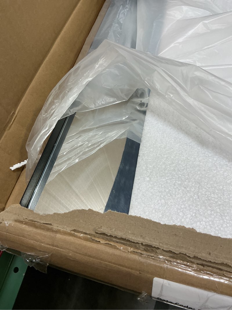 Condition photo showing Good Condition for loaao 24x32 inch black metal framed bathroom mirror for wall, matte black bathroom vanity mirror farmhouse, large rounded rectangle mirror, anti-rust, hangs horizontally or vertically black 24"l x 32"w