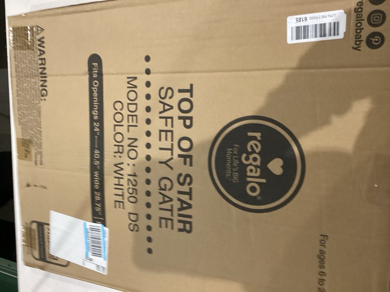 Condition photo showing New/Like New for Regalo 2-in-1 Extra Wide Stairway and Hallway Walk ThroughBaby Safety Gate, Hardware Mounting, White 24"x40.5"x28.5"(Pack of 1) White 24-40.5"W x 28.75"H
