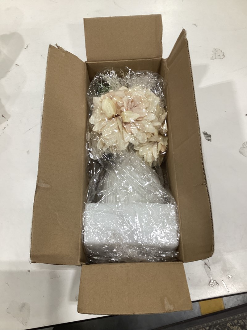 Condition photo showing New/Like New for Mkono Small Artificial Flowers in Ceramic Vase Centerpieces Coffee Table Decor, Silk Flower Arrangements for Home Decor Indoor Fake Flower Bouquet for Bathroom Dining Room Kitchen (Brown, Medium) Brown Medium