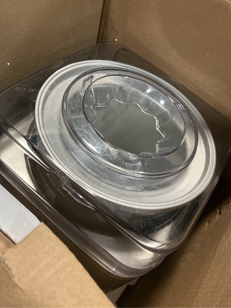 Condition photo showing As Is for Cuisinart Ice Cream Maker Machine, 2-Quart Ice Cream, Sorbet and Frozen Yogurt Machine, Fully Automatic Double-Insulated Freezer Bowl Makes Frozen Desserts in Under 30 Minutes, ICE30BCP1, Silver