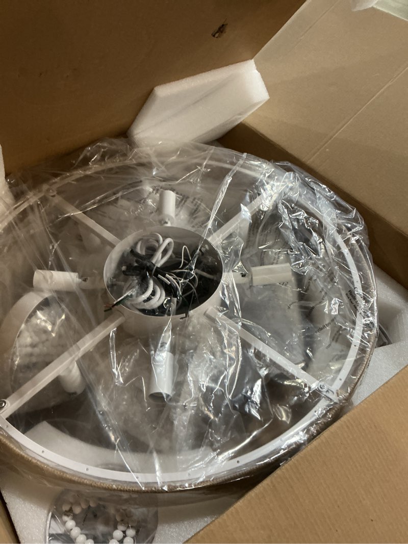 Condition photo showing Good Condition for Luxury Empire Crystal Chandelier Fan with 64 Bead Strands, 7-Blade Invisible Fan, Remote/APP Controlled Ceiling Fan for Living Room, Bedroom, Dining Hall (White Wood Bead, 20" Farmhouse Style) White Metal+White Wood Bead 20" Farmhouse Style