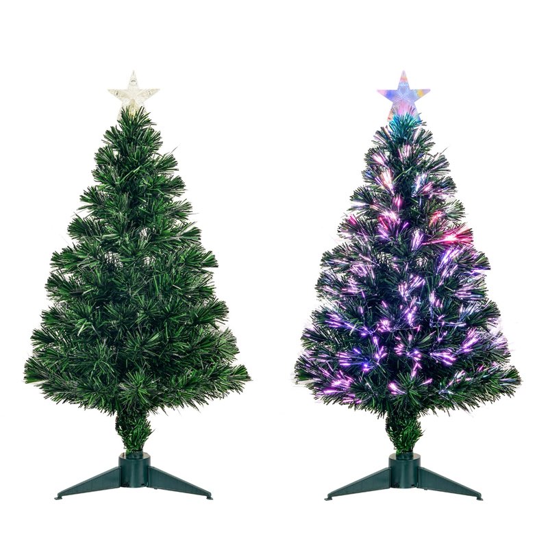 3FT Fiber Optic Green Christmas Tree Artificial Tree with Stand,Pre-lit Full Xmas Tree with Top Star