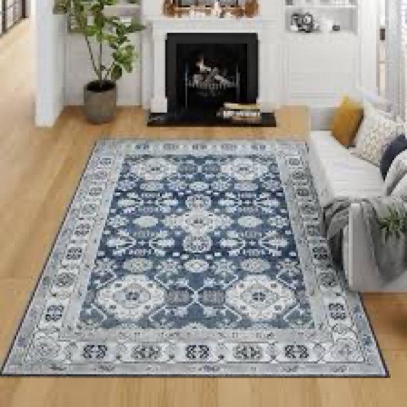 VK VK·LIVING Entryway Washable Rug 2'x3' Small Boho Bathroom Throw Area Rug Non Slip Doormat Indoor Front Door Machine Washable Carpet for Bathroom Kitchen Vintage (Blue Orange) 2' x 3' (Rectangular) Blue