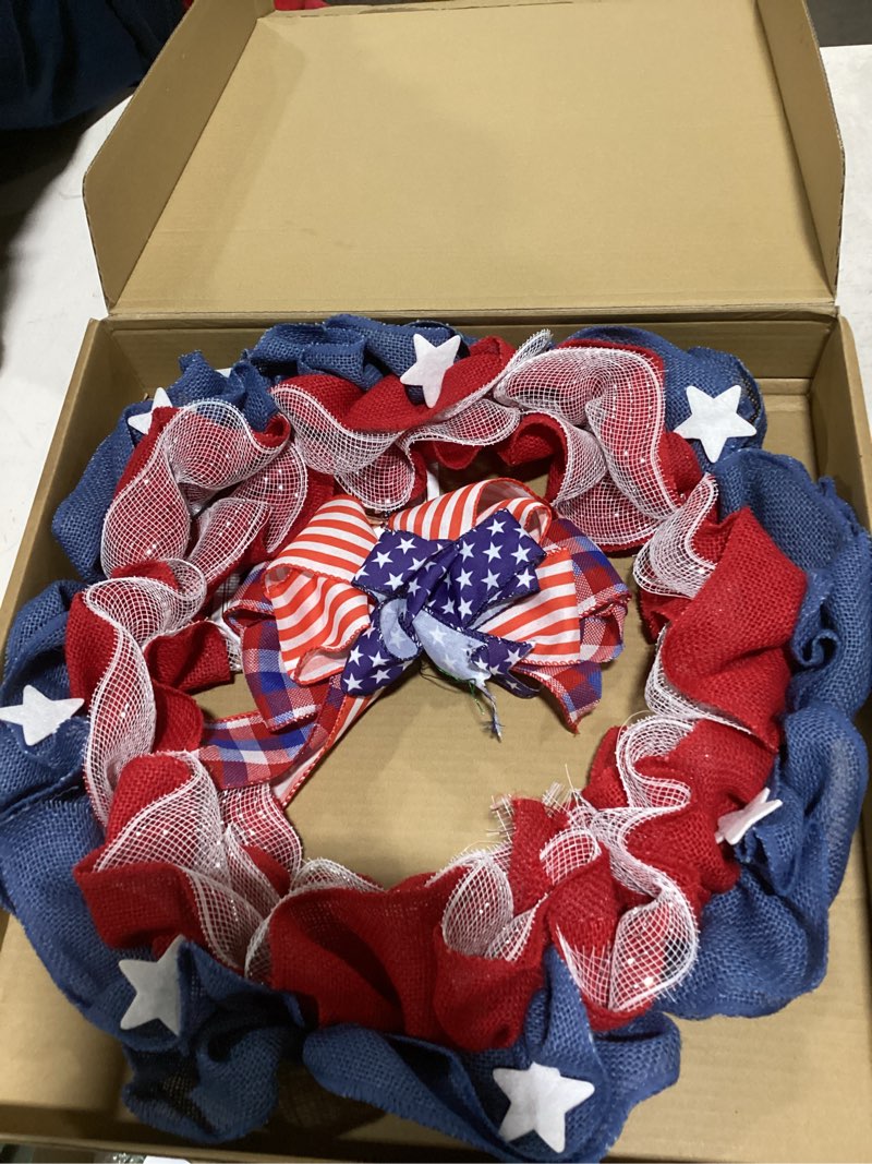 Condition photo showing Good Condition for xkcl patriotic burlap wreaths, 20 inch 4th of july wreath for front door decorations memorial day wr