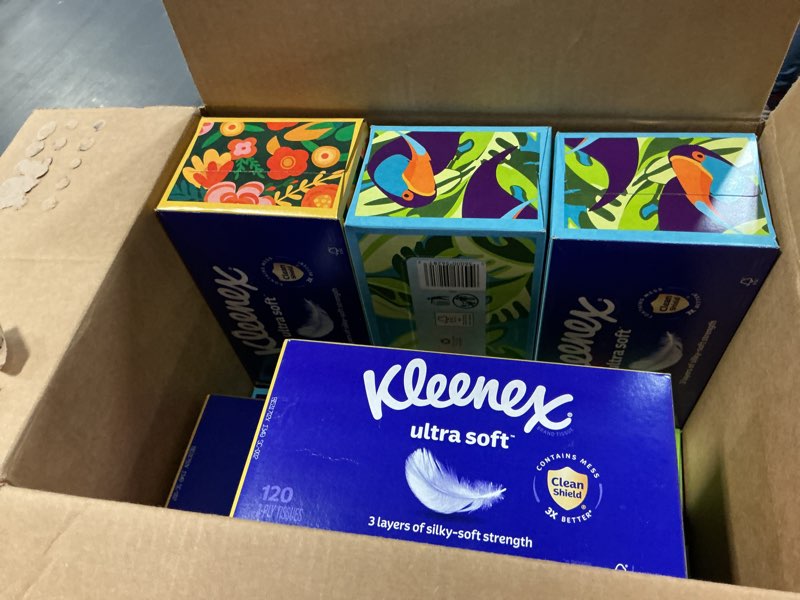 Condition photo showing Good Condition for ( incomplete 14 boxes) Kleenex Ultra Soft Facial Tissues, 18 Flat Boxes, 120 Tissues per Box, 3-Ply (2,160 Total), Packaging May Vary White 120 Tissues (Pack of 18)
