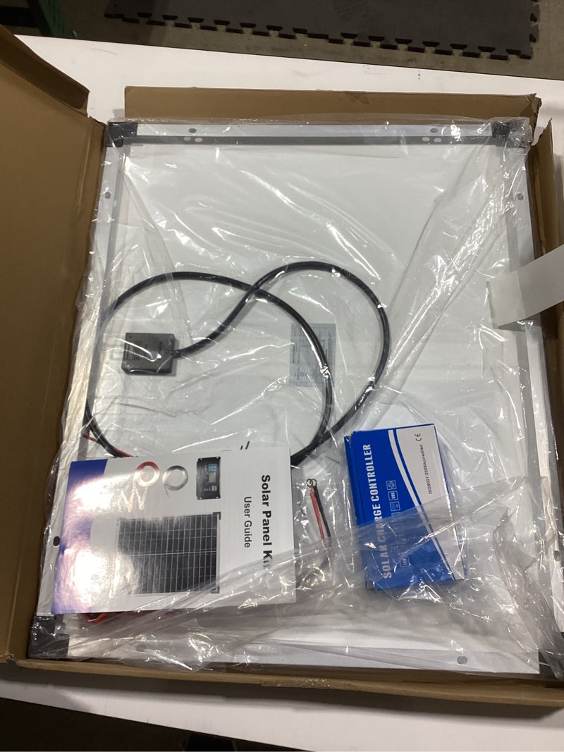 Condition photo showing New/Like New for Solar Panel Kit 50W with 10A Charge Controller Monocrystalline Solar Panel Kit with Extension Cable for Car Roof RV Marine Rooftop Farm Battery and Other Off-Grid Applications