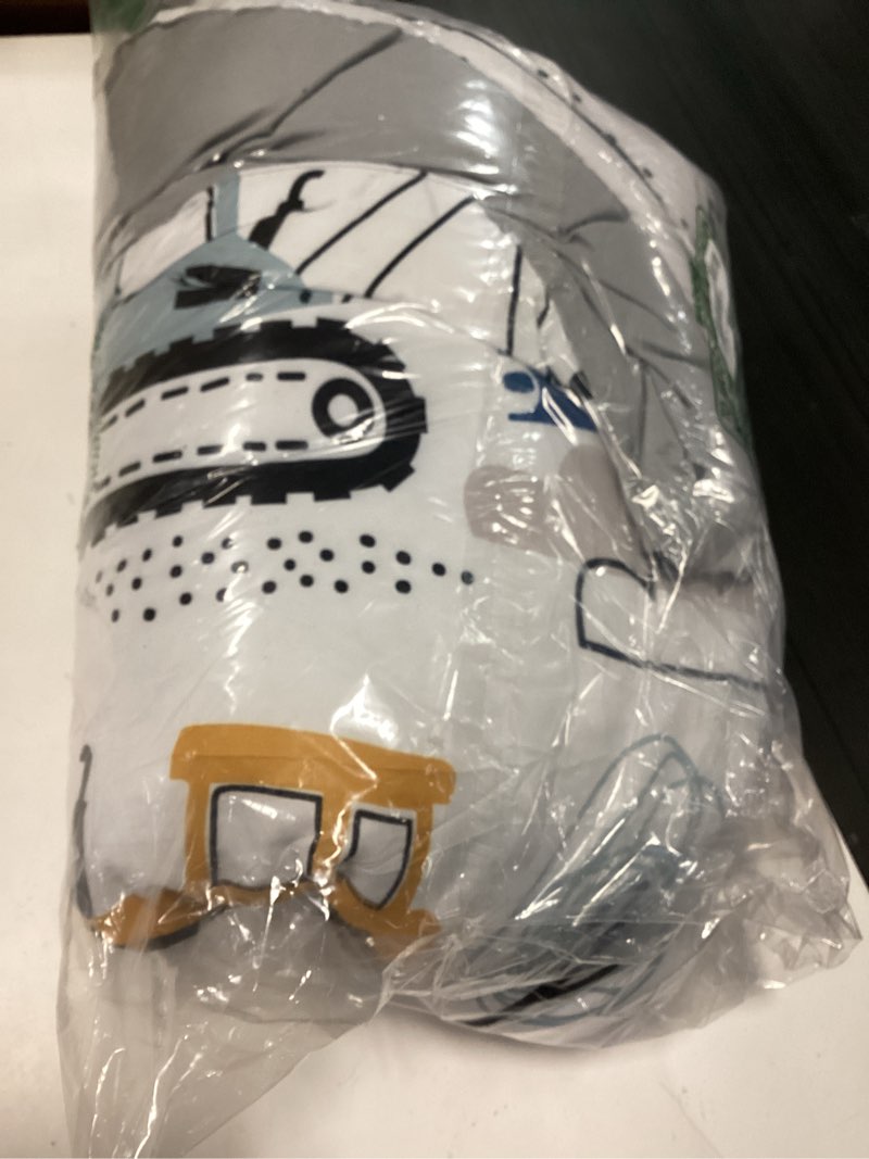 Condition photo showing Good Condition for ntbed 4 pieces construction toddler bedding set for baby boys,tree truck vehicles excavator cars printed, includes comforter, flat sheet, fitted sheet and pillowcase,light grey grey blue toddler