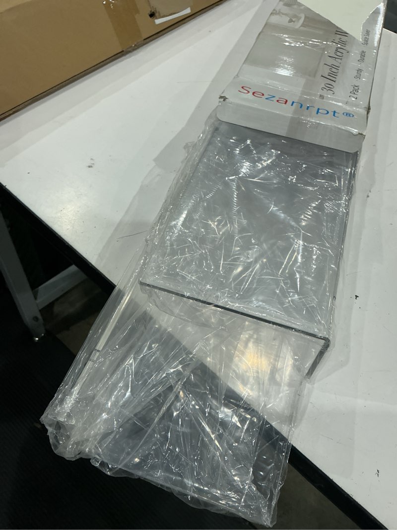 Condition photo showing As Is for 30 inches clear long floating shelves for wall, acrylic wall shelf for plants, radio, funko pop, books, picture frame, clock, cosmetics, toiletries, 2 pack(30 inch)