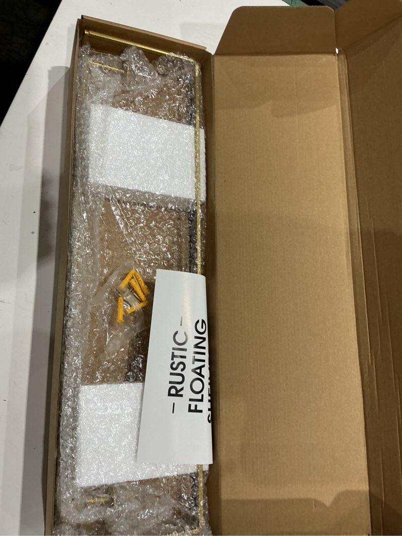 Condition photo showing Good Condition for shario floating shelves - set of 2, wall mounted hanging shelves with golden towel rack, decorative storage shelves for bathroom, kitchen, living room & bedroom