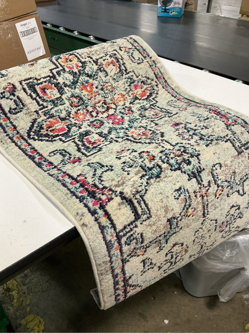 Condition photo showing Good Condition for safavieh madison collection runner rug - 2'2" x 10', cream & blue, boho chic distressed medallion design, non-shedding & easy to clean, ideal for ideal for hallway, foyer, entryway, bedroom (mad473b) 2'2" x 10' (runner) cream/blue