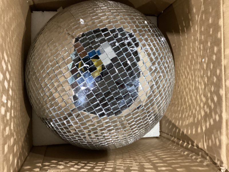 Condition photo showing Good Condition for Youdepot Disco Ball 12-Inch – Large Hanging Mirror Ball Disco Ball Decor for Disco Party Decorations, Weddings, Events, Disco Christmas Decor, and Home Celebrations 12 in