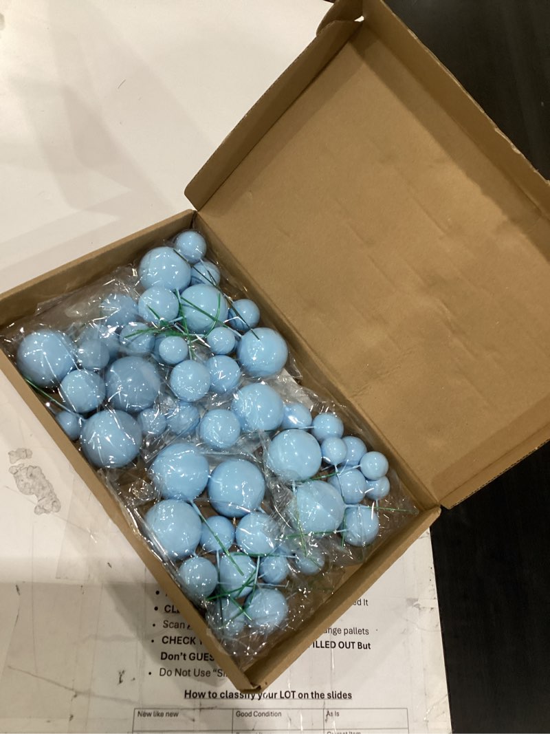 Condition photo showing Good Condition for 48 pcs balls cake topper decorations balloon cupcake toppers foam cake topper balls cake balls decorations for birthday party wedding anniversary cake decorating (light blue) b02-light blue