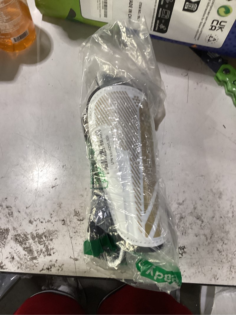 Condition photo showing New/Like New for upgraded soccer shin guards for kids youth adults, ce certified airsfish shin guard sleeves protection gear for boys girls soccer games eva cushion reduce shocks and injuries s plus white+gold
