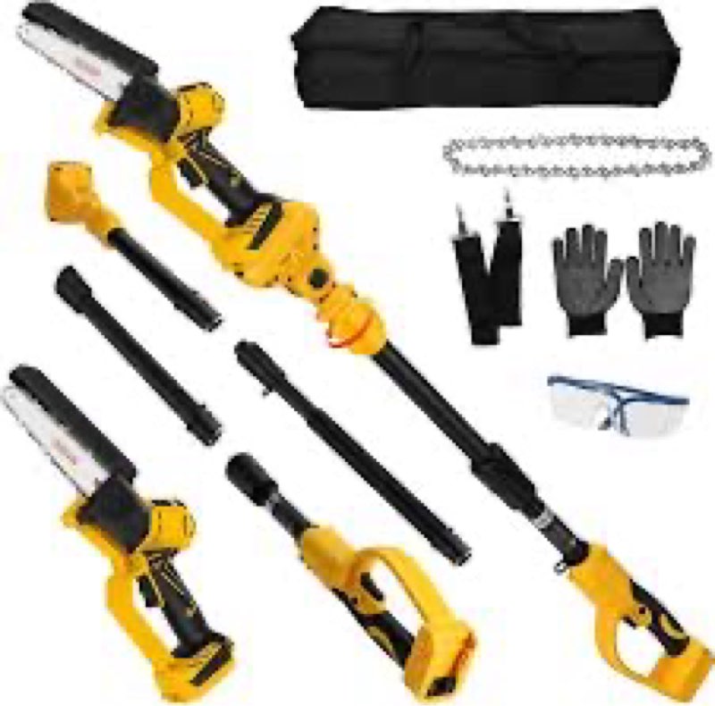 (5 pcs)6 inch cordless pole saw for dewalt 20v max battery (no battery), brushless electric chainsaw with extension pole, 15ft long reach for tree pruning hedge cutting