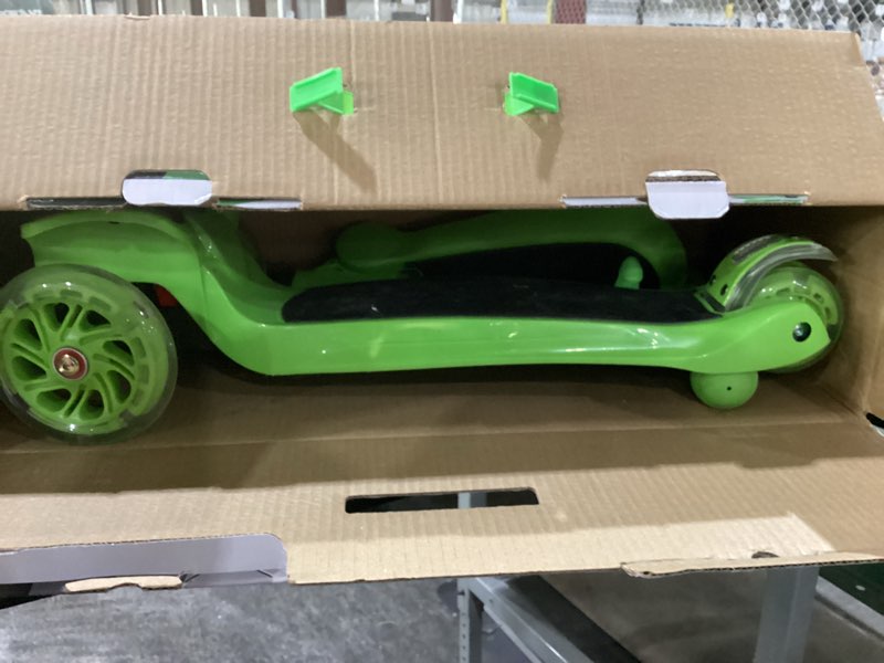 Condition photo showing Good Condition for hurtle 3-wheeled scooter for kids - wheel led lights, adjustable lean-to-steer handlebar, and foldable seat - sit or stand ride with brake for boys and girls ages 1-14 years old green