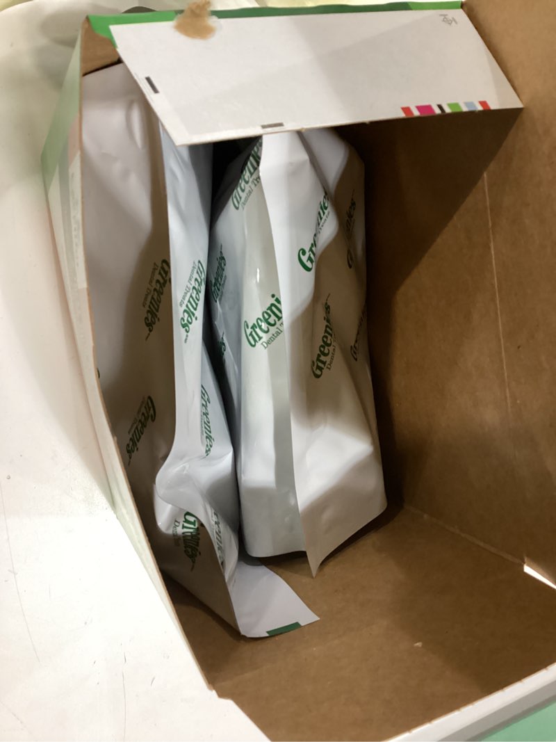 Condition photo showing New/Like New for Greenies Dog Treats Veterinarian-Recommended Natural Dental Treats for Dogs, Teenie Size, Sweet Potato Flavor, 36 oz. Pack, 130 Count Sweet Potato 130 Count (Pack of 1) (best by 04/28/26)