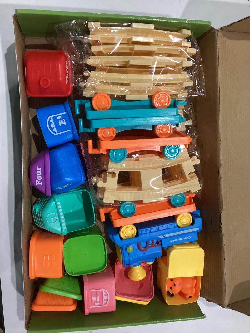 Condition photo showing As Is for Train Set for Toddlers 2-4, Toddler Toys for 1 2 3 Year Old Boy Girl, Electric Train Set with Music, Light, Tracks, 8 Animals & 8 Barns, Learning Toy for 1 2 3 Year Old, Birthday Gift for Boy Girl Blue