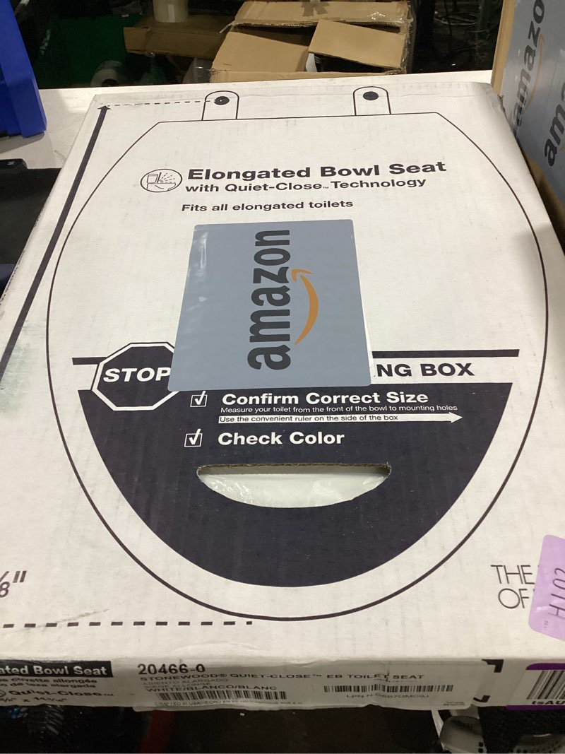 Condition photo showing New/Like New for kohler stonewood quiet-close elongated toilet seat, slow close design, durable wood, easy installation, universal fit, white finish, k-20466-0