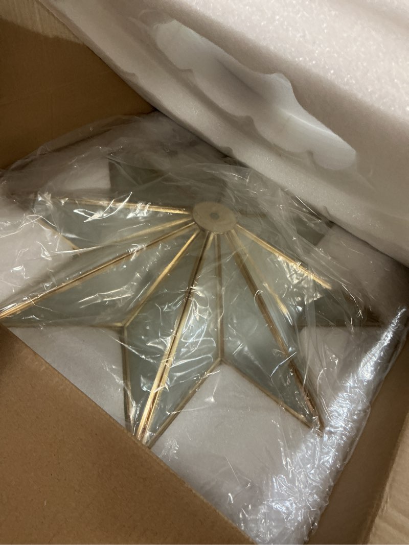 Condition photo showing Good Condition for Gold Star Flush Ceiling Light - 19.5 Inch Brass Glass Large Mount Fixture - Art Deco Mid Century Vintage Modern Moravian Lighting Lights for Bedroom Dining Kitchen Foyer Farmhouse Living Room Fixtures 19.7 Inches Brass(Gold)-Frosted Glass