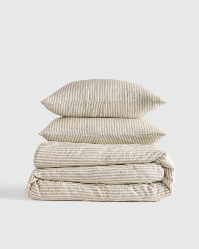 european linen duvet cover set color willowleaf/white stripe king