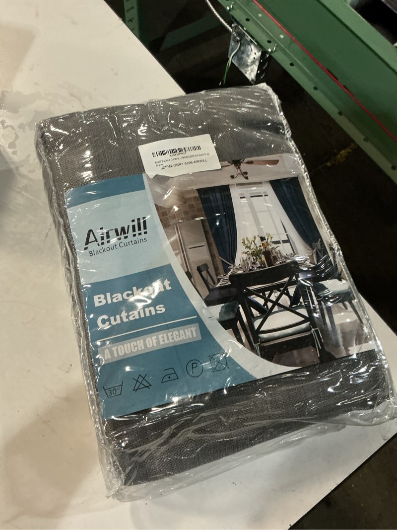 Condition photo showing New/Like New for airwill blackout curtains for complete darkness room darkening thermal insulated window curtain panels with noise canceling double layer liner for bedroom (52 x 96 inch, 2 panels, dark gray)