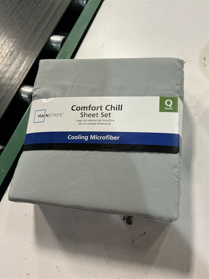 Condition photo showing Good Condition for mainstays comfort chill microfiber bed sheet set  queen  soft silver  4 piece