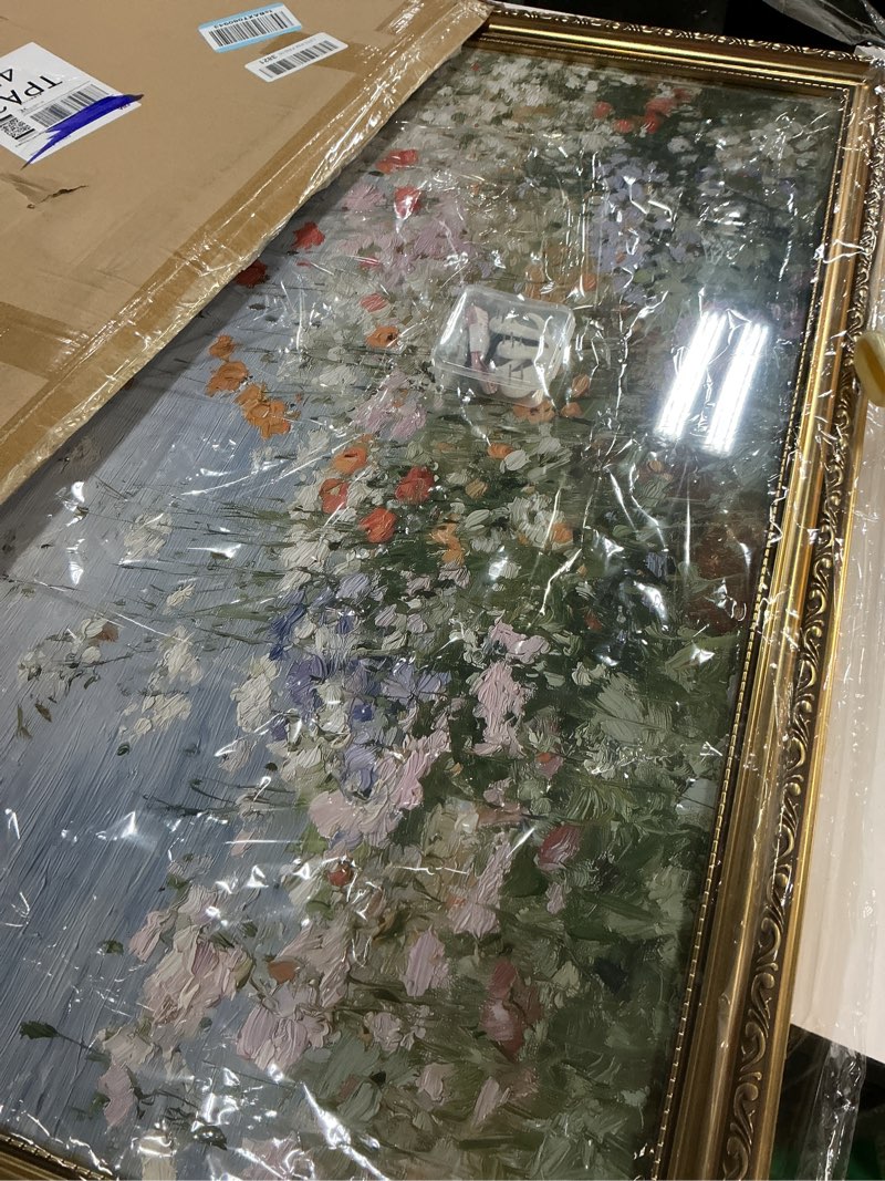 Condition photo showing Good Condition for ARPEOTCY Large Vintage Gold Framed Floral Wall Art, Living Room Bedroom Dining Room Wildflower Meadow Coastal Picture Wall Decor,Canvas Artwork, Antique Rustic Nature Painting Farmhouse Decor, 24x36In Flowers by the seaside 36"L x 24"W