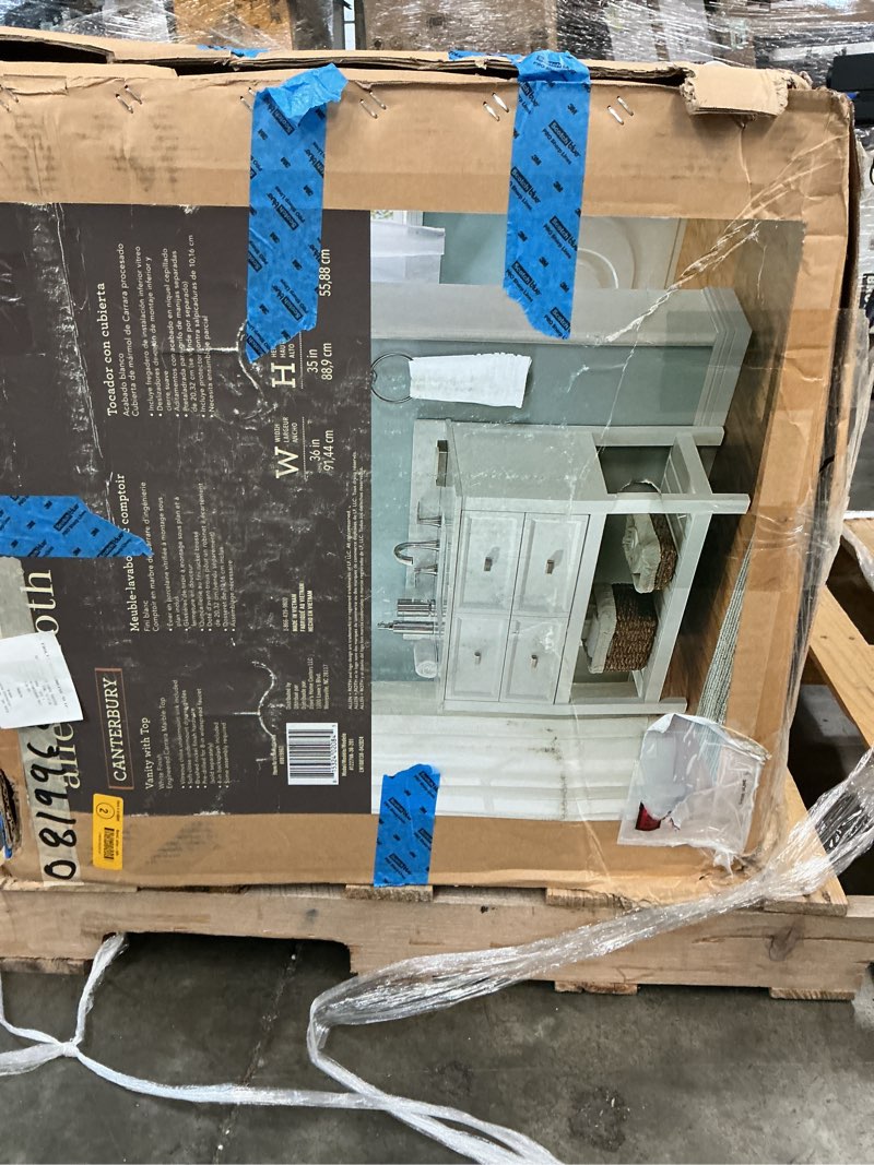 Condition photo showing Good Condition for allen + roth canterbury 36-in white undermount single sink bathroom vanity with carrara engineered marble top
