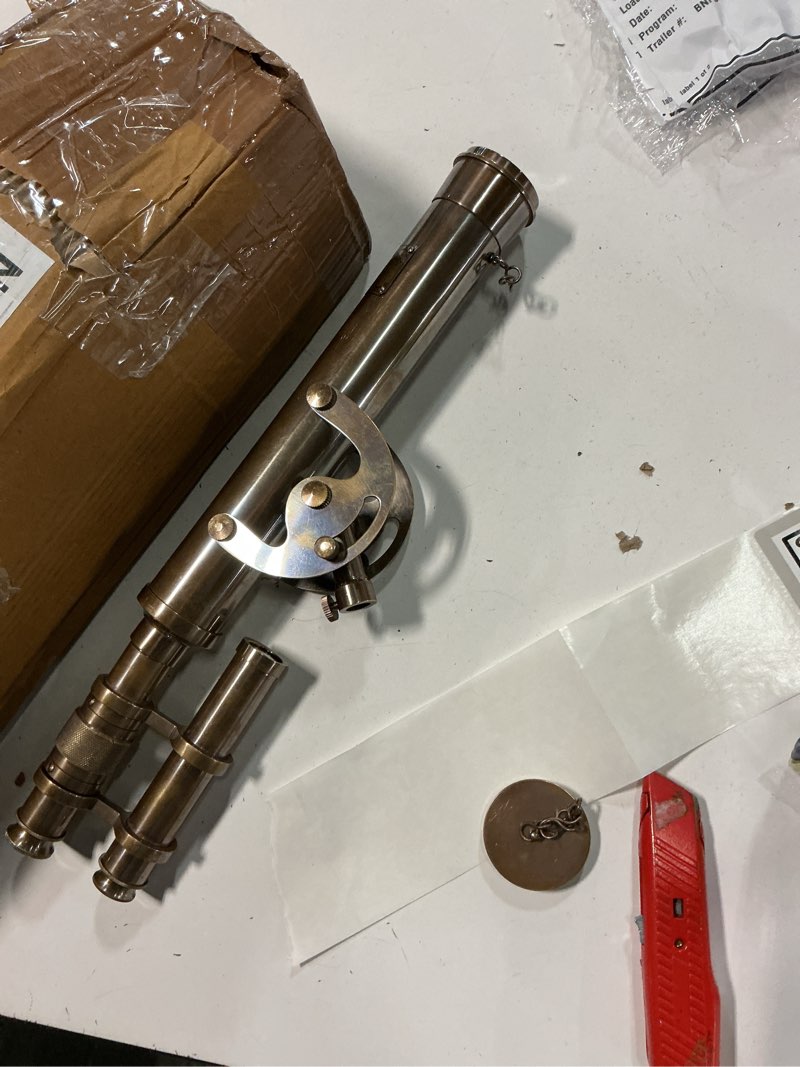 Condition photo showing As Is for Antique Brass Telescope Marine Navy Adjustable Floor Standing Brass Telescope Maritime Ship Instrument Functional Clear Vision Instrument Nautical Home Decor