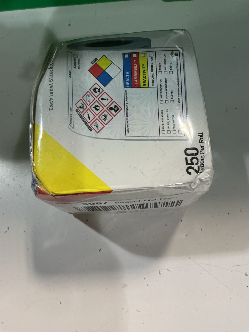 Condition photo showing Good Condition for sds osha data labels 4 x 3 inches, roll of 250 stickers for chemical safety, ghs pictograms & perforated edges, hmis & hazard compliant, secondary containers sds label