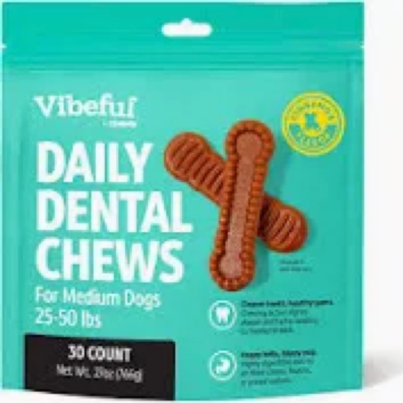 (Bidding on a case of 6 bags) Vibeful Small Daily Dental Chews for Dogs, Chicken Flavor, 30 Count