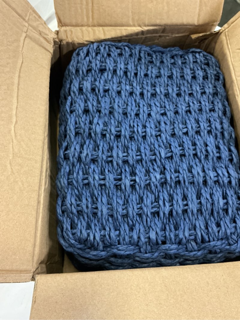 Condition photo showing Good Condition for 4pcs woven storage baskets set, small baskets for organizing, square handwoven paper rope organizer bins for shelves and home storage (blue)