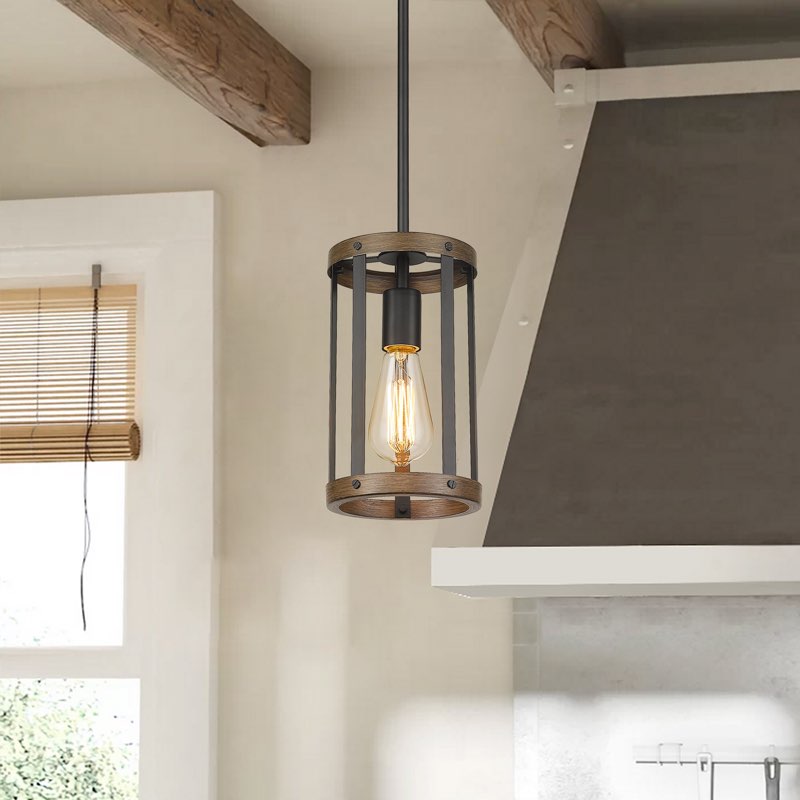  Sarmiento 1 - Light Matte Black/Wood Color Pendant