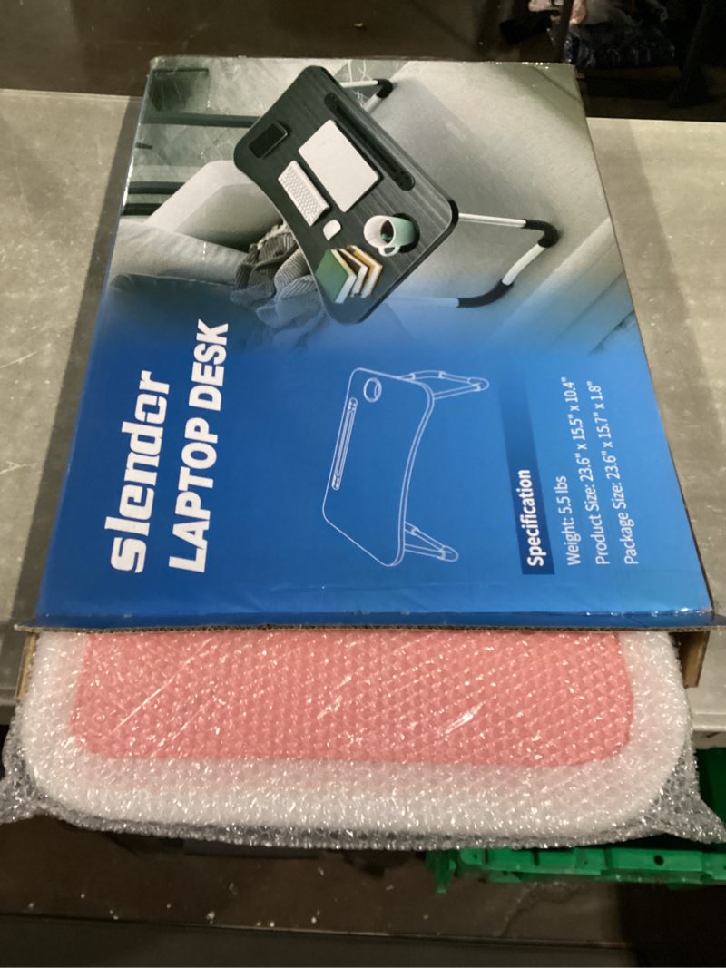 Condition photo showing New/Like New for slendor lap desk with cup holder, foldable laptop table for bed, portable bed desk for laptop and writing, computer tray with tablet slot, notebook stand reading holder for couch sofa floor,pink