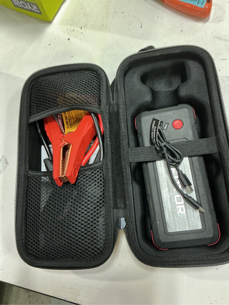 Condition photo showing As Is for vector 1600 peak amp automotive lithium jump starter, portable power-usb-a(15w), usb-c(30w), power in & out with carrying case