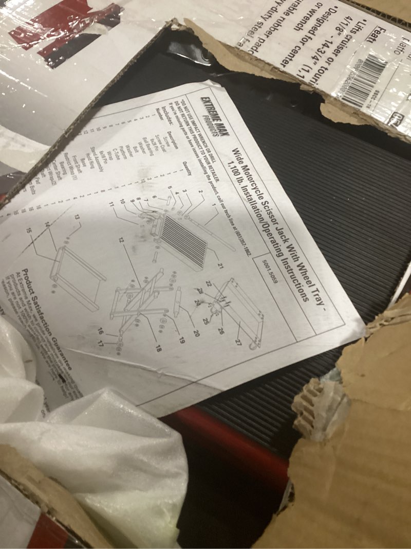 Condition photo showing As Is for Extreme Max 5001.5059 Wide Motorcycle Scissor Jack with Dolly - 1100 lbs.