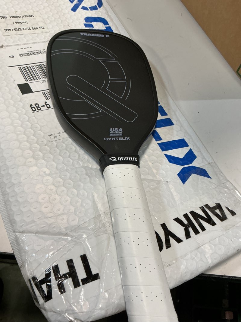 Condition photo showing As Is for Pickleball Training Paddle -USAPA Approved Pickleball Trainer Practice Paddle,Carbon Fiber Particle Paint Frosted Surface, Extra Long Handle,16mm Core Sports Sweet Spot Training Racket BLACK