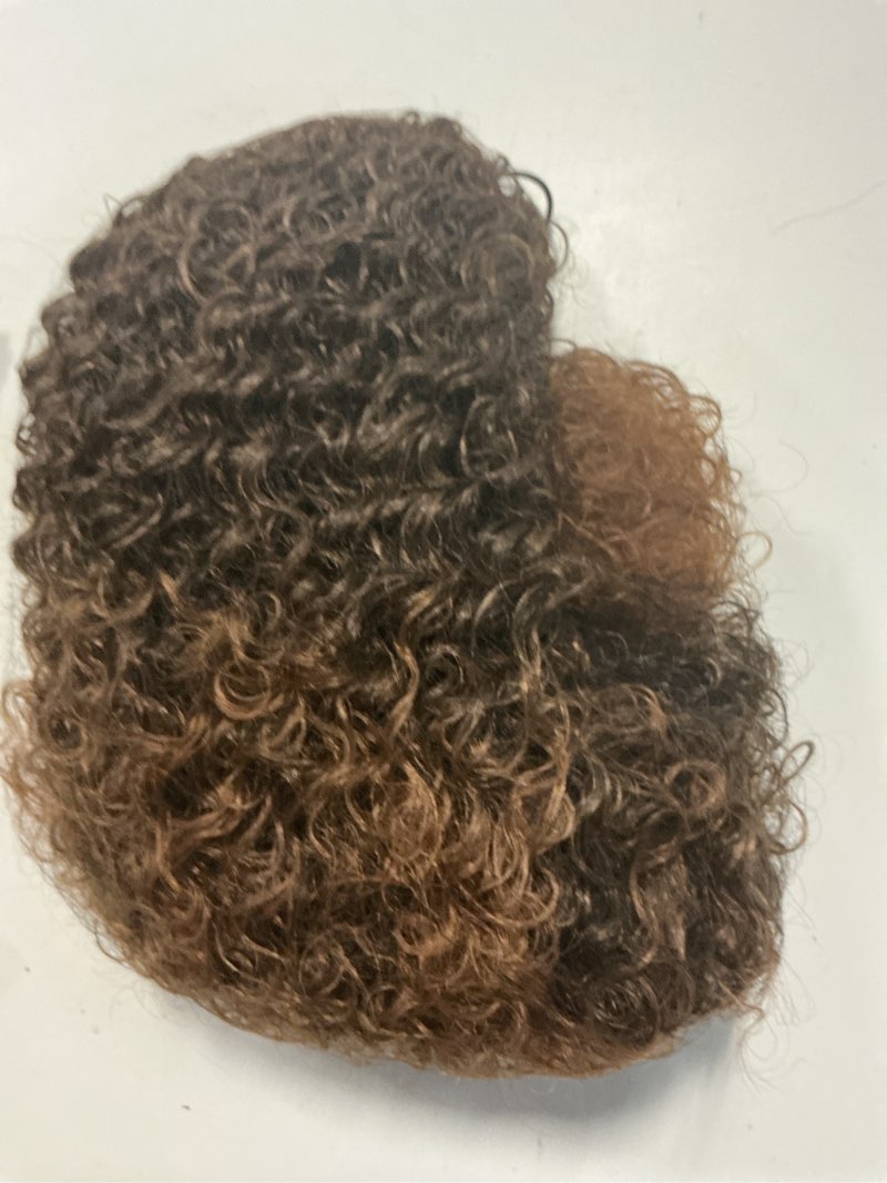 Condition photo showing Good Condition for alebery 27 inch drawstring ponytail extension for black women deep curly ponytail extension synthetic mixed with human hair hairpieces afro kinky curly pony tail for daily use (brown) brown 27 inch