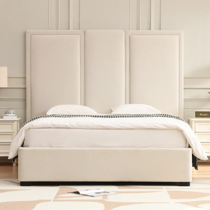 (Incomplete, box 2 of 2 only) Morghen Upholstered Platform Bed With Extra High Headboard And 2 Extra Large Capacity Drawers