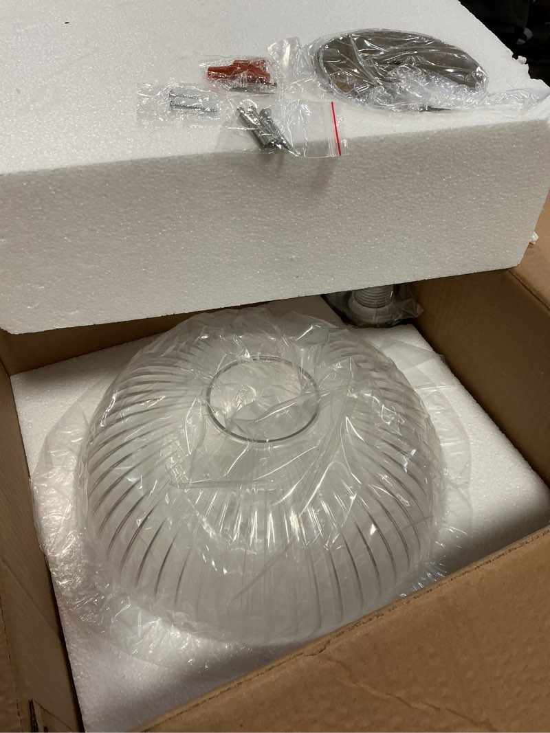 Condition photo showing Good Condition for Mid Century Modern Clear Glass Pendant Light, 1-Light Ribbed Chandelier for Kitchen Island & Dining Room, Brushed Gold Ceiling Lamp, Hanging Pendant Light Fixture Large