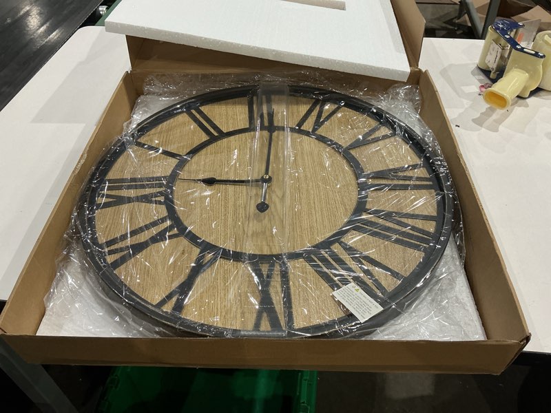 Condition photo showing New/Like New for large wall clock for living room decor, non ticking silent, battery operated modern vintage wood oversized decorative wall clock for bedroom kitchen farmhouse office decor 20inch antique bronze metal - roman numerals
