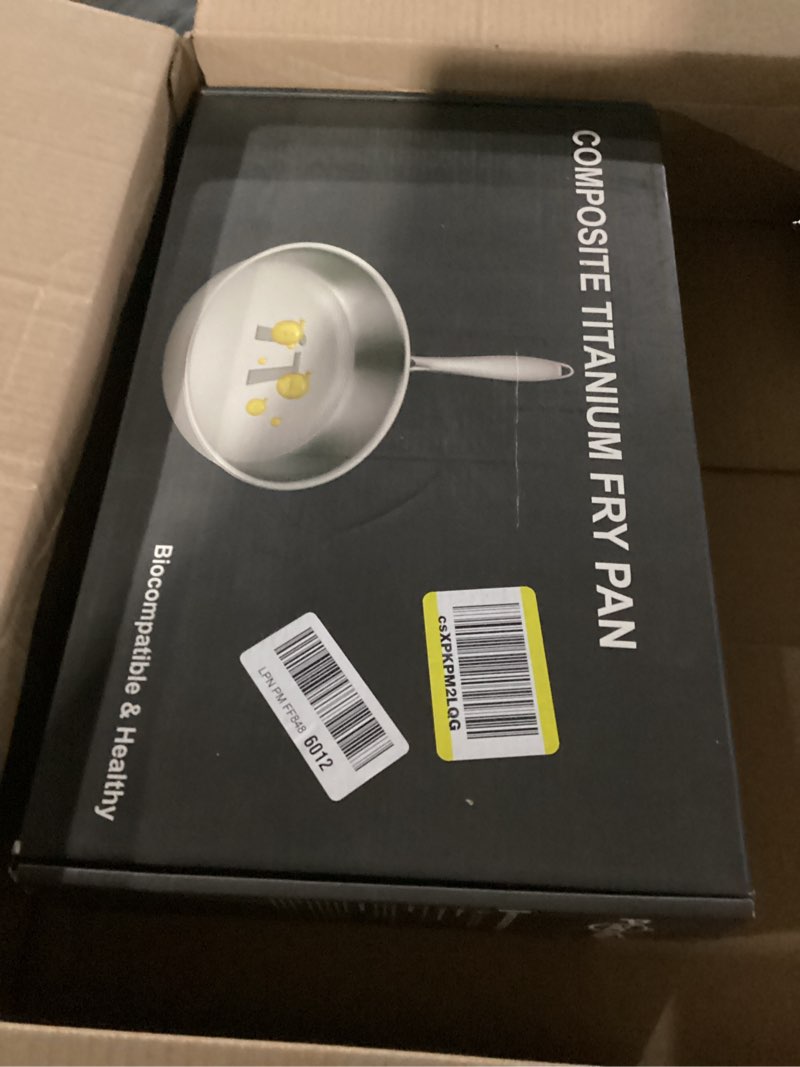 Condition photo showing New/Like New for 9.45 Inch Titanium Pan,99.6% Titanium Frying Pan for Cooking Healthy Non-Toxic Cookware with Lid Plateful Pan for Even Heating, Induction Compatible, Oven & Broiler Safe 9.45in