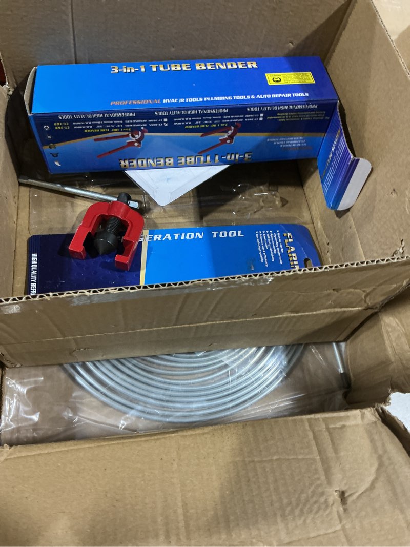 Condition photo showing As Is for hromee 3/16 inch brake line flaring tool kit with zinc-plated brake lines, 16pcs fittings, 2pcs union, 4pcs nut and single flare tool