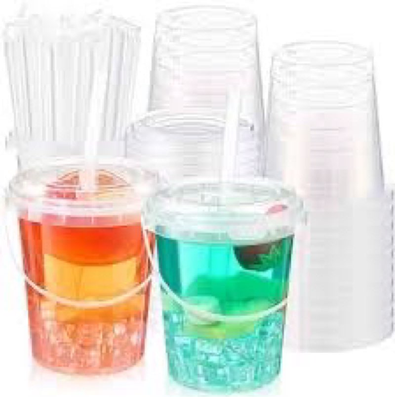 funnymoom 200 set 34oz clear plastic drink buckets with lids and straws disposable iced coffee cups 